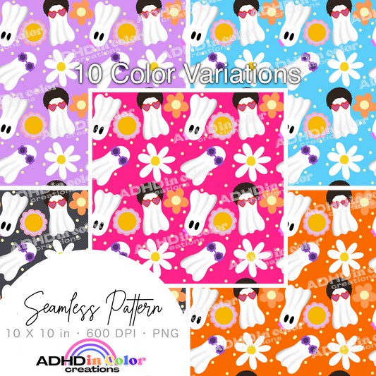 Spots and Groovy Ghosties Seamless Pattern for Commercial Use